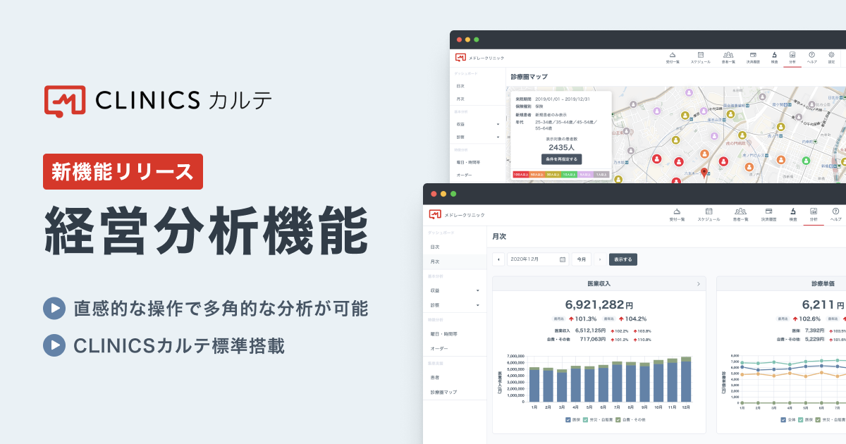 メドレーのクラウド電子カルテ「CLINICSカルテ」、 直感的な操作で多角的な分析ができる「経営分析機能」をリリース